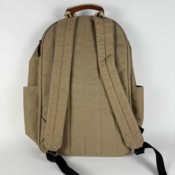 Baekgaard Teddy Zipper Backpack Beige Canvas Italian Leather Accents Laptop Bag - Picture 2 of 8